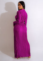 Purple Pleated Slit Wrap Dress