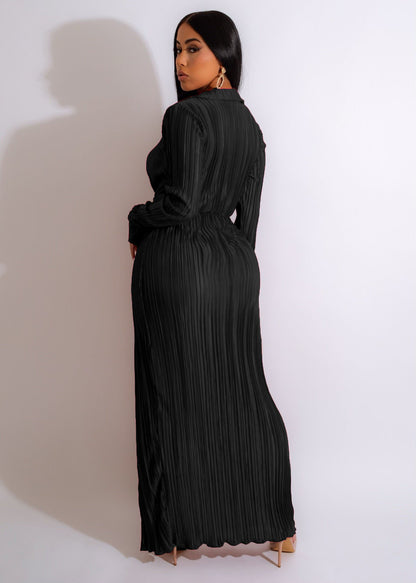 Slit Pleated Wrap Dress