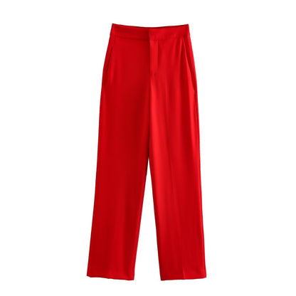 Red High Waist Casual Pants