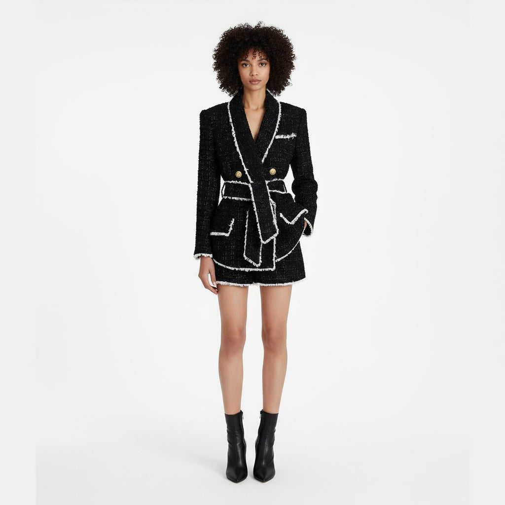 High End Tweed Business Blazer Suit Set