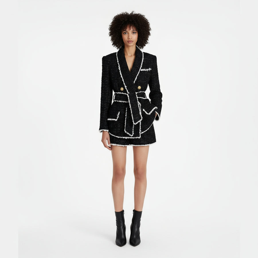 High End Tweed Business Blazer Suit Set