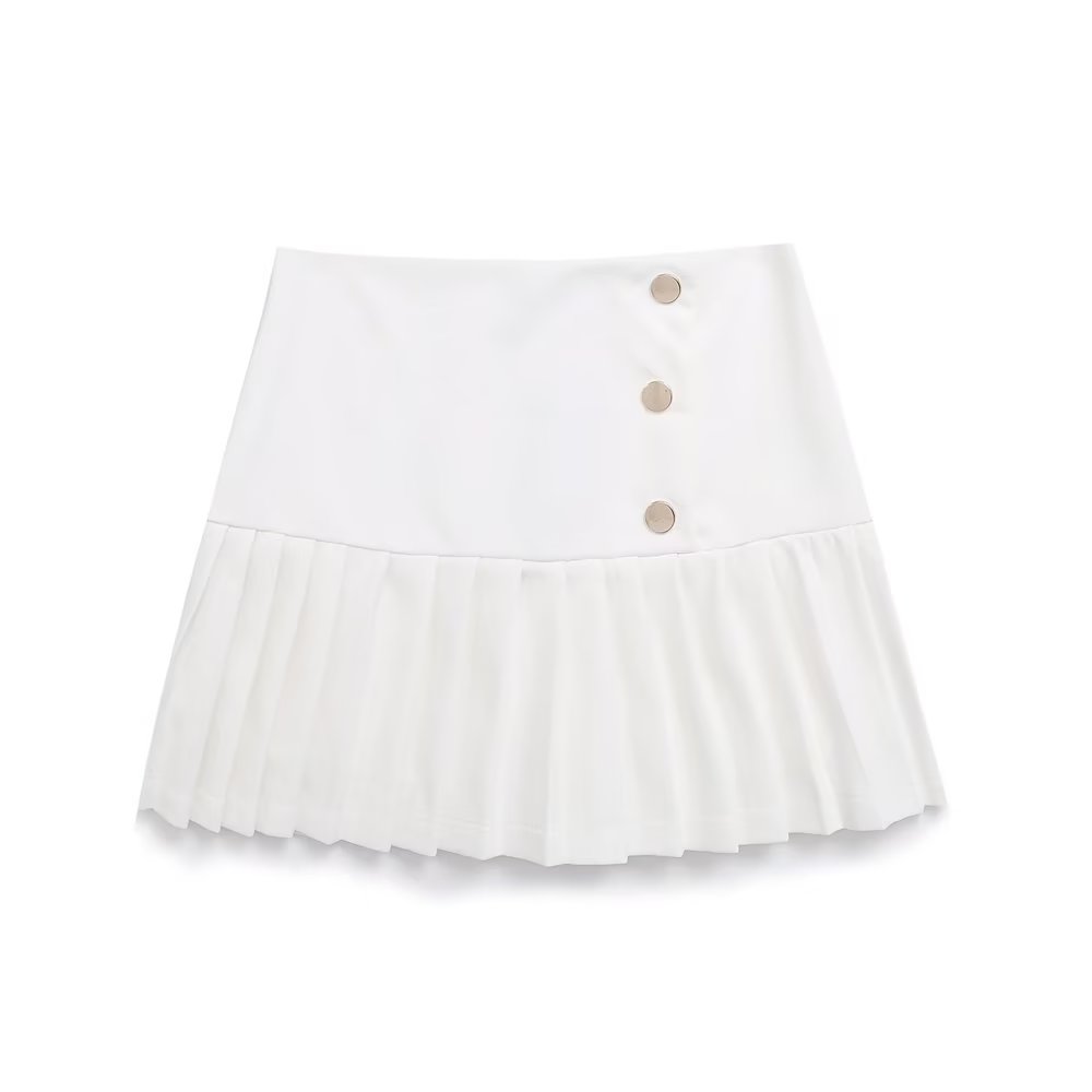 High Waist Button Pleated Mini Skirt