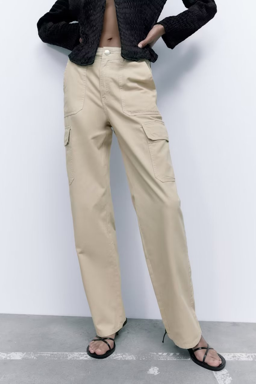 Straight Leg Denim Cargo Pants