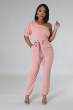 One Shoulder Backless Tapered Jumpsuit