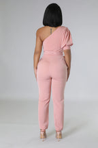 One Shoulder Backless Tapered Jumpsuit