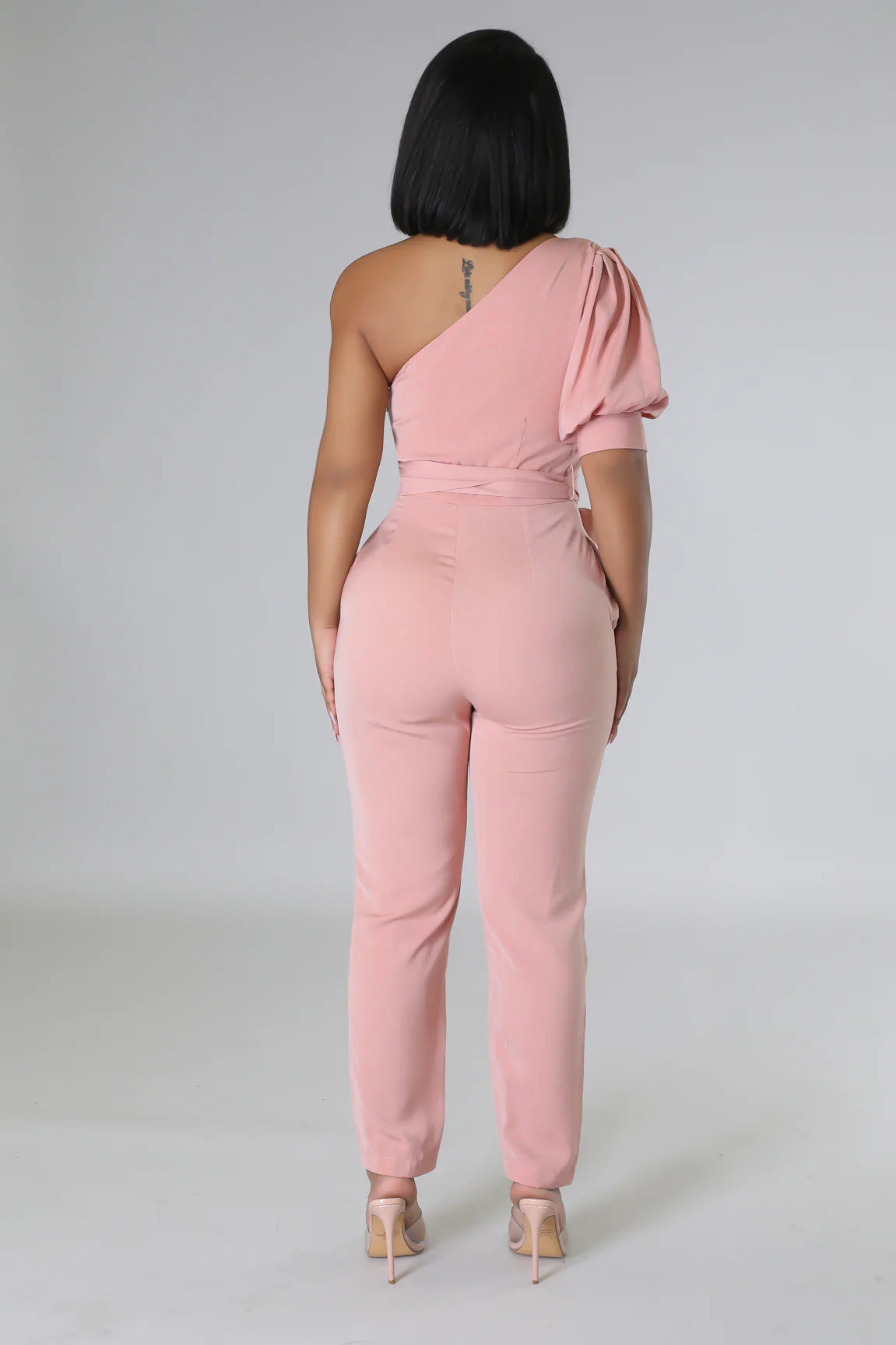 One Shoulder Backless Tapered Jumpsuit
