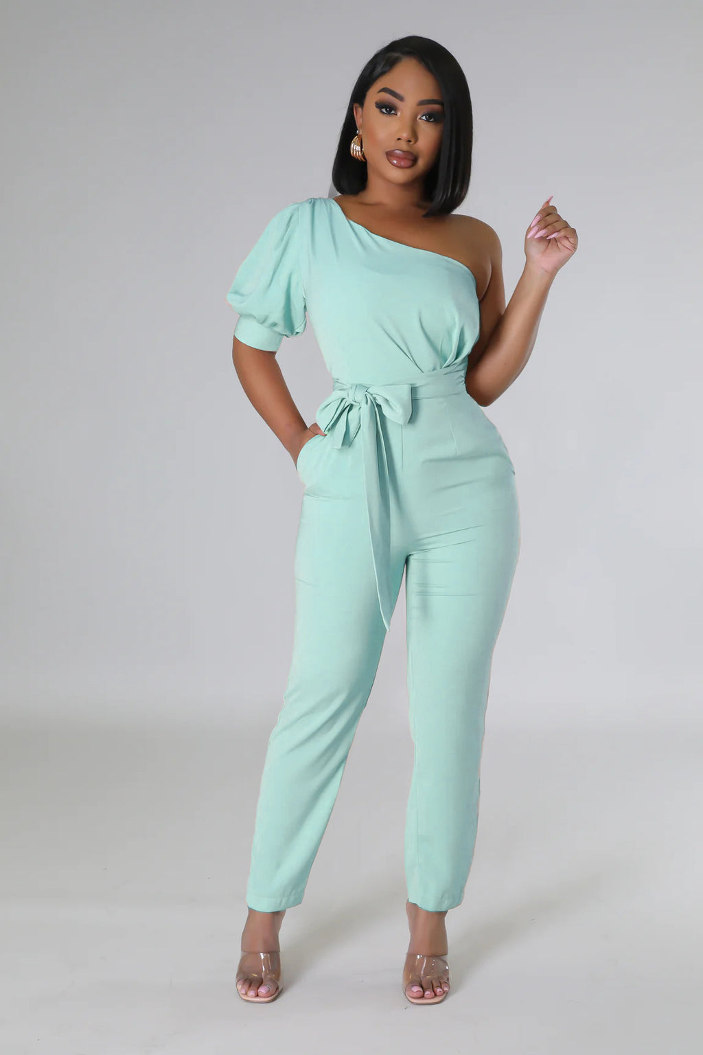 One Shoulder Backless Tapered Jumpsuit