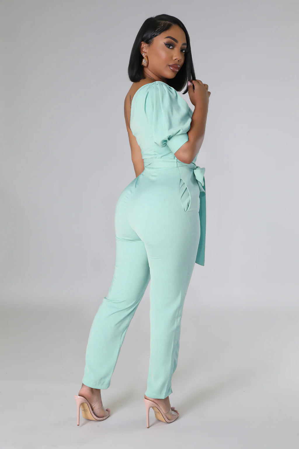 One Shoulder Backless Tapered Jumpsuit