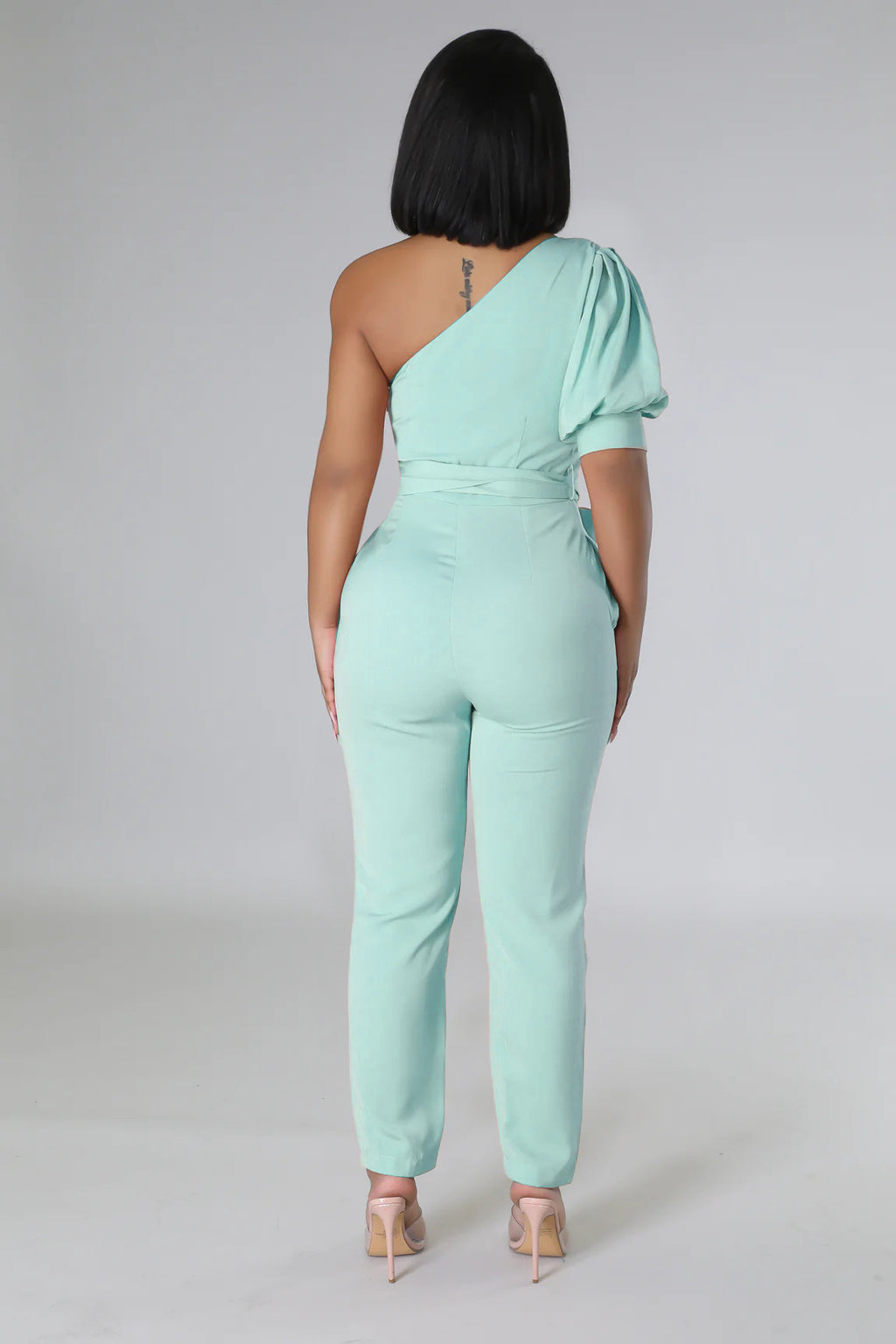 One Shoulder Backless Tapered Jumpsuit