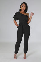 One Shoulder Backless Tapered Jumpsuit