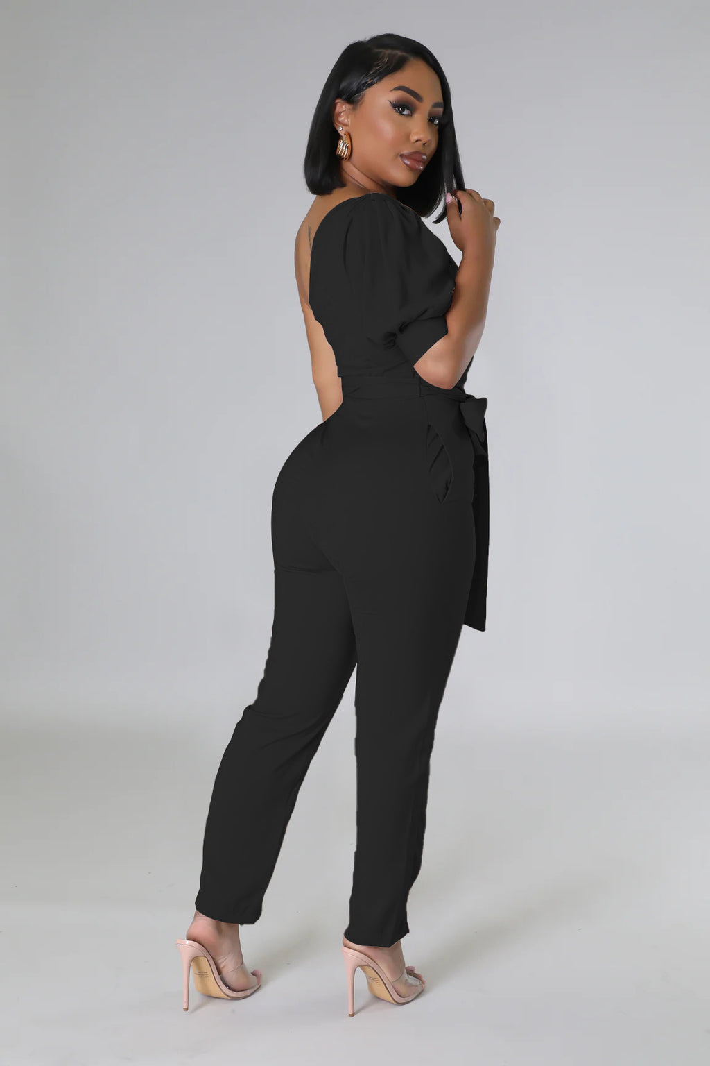 One Shoulder Backless Tapered Jumpsuit