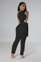 One Shoulder Backless Tapered Jumpsuit