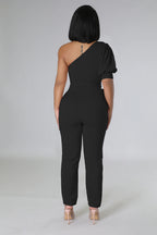 One Shoulder Backless Tapered Jumpsuit