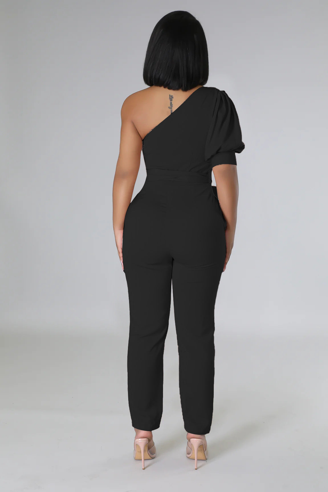 One Shoulder Backless Tapered Jumpsuit