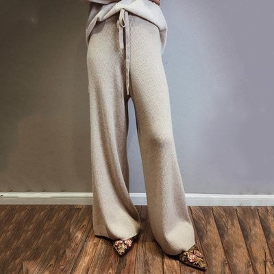 High-rise solid color cashmere wide-leg trousers