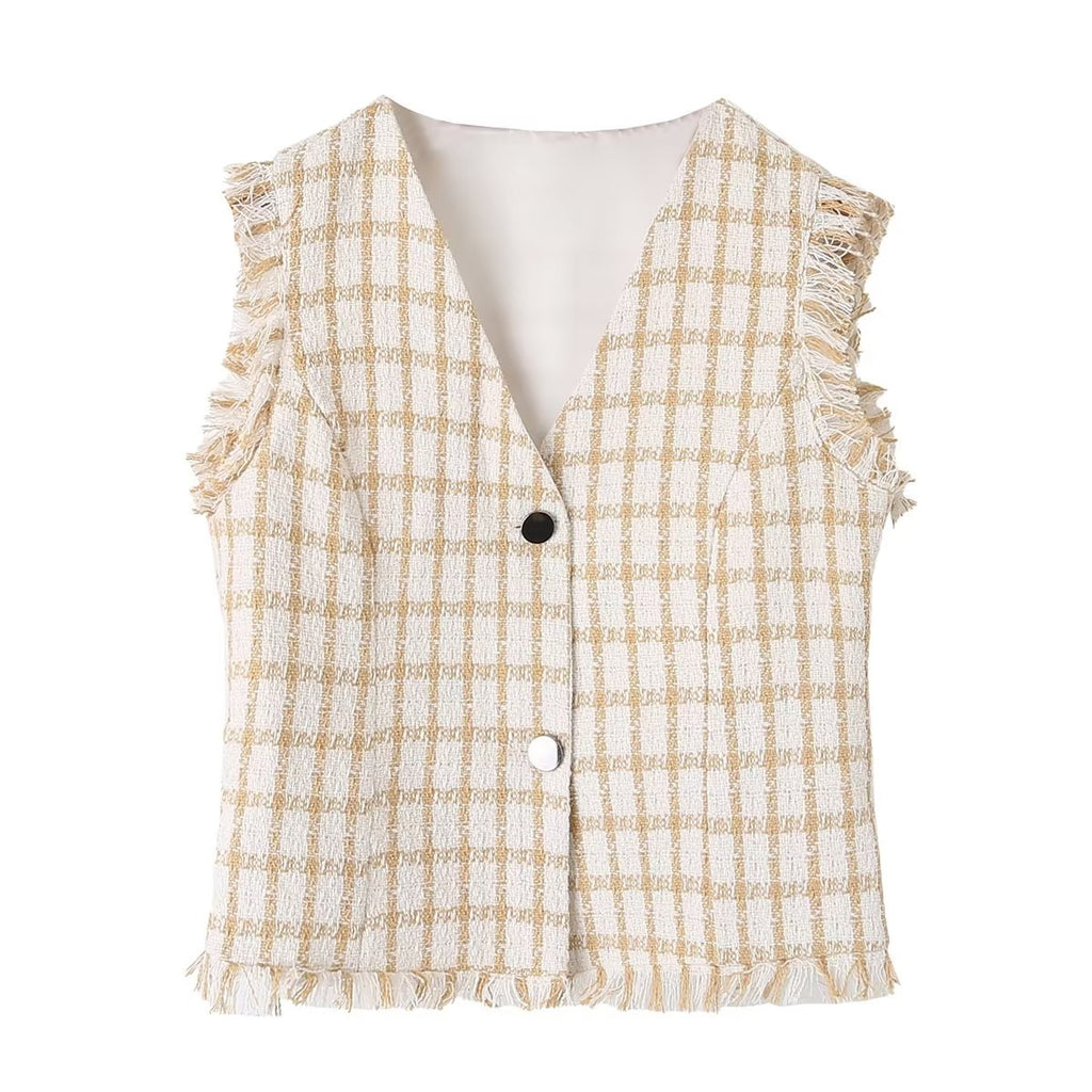 Sweet Plaid Tassel Shorts Set