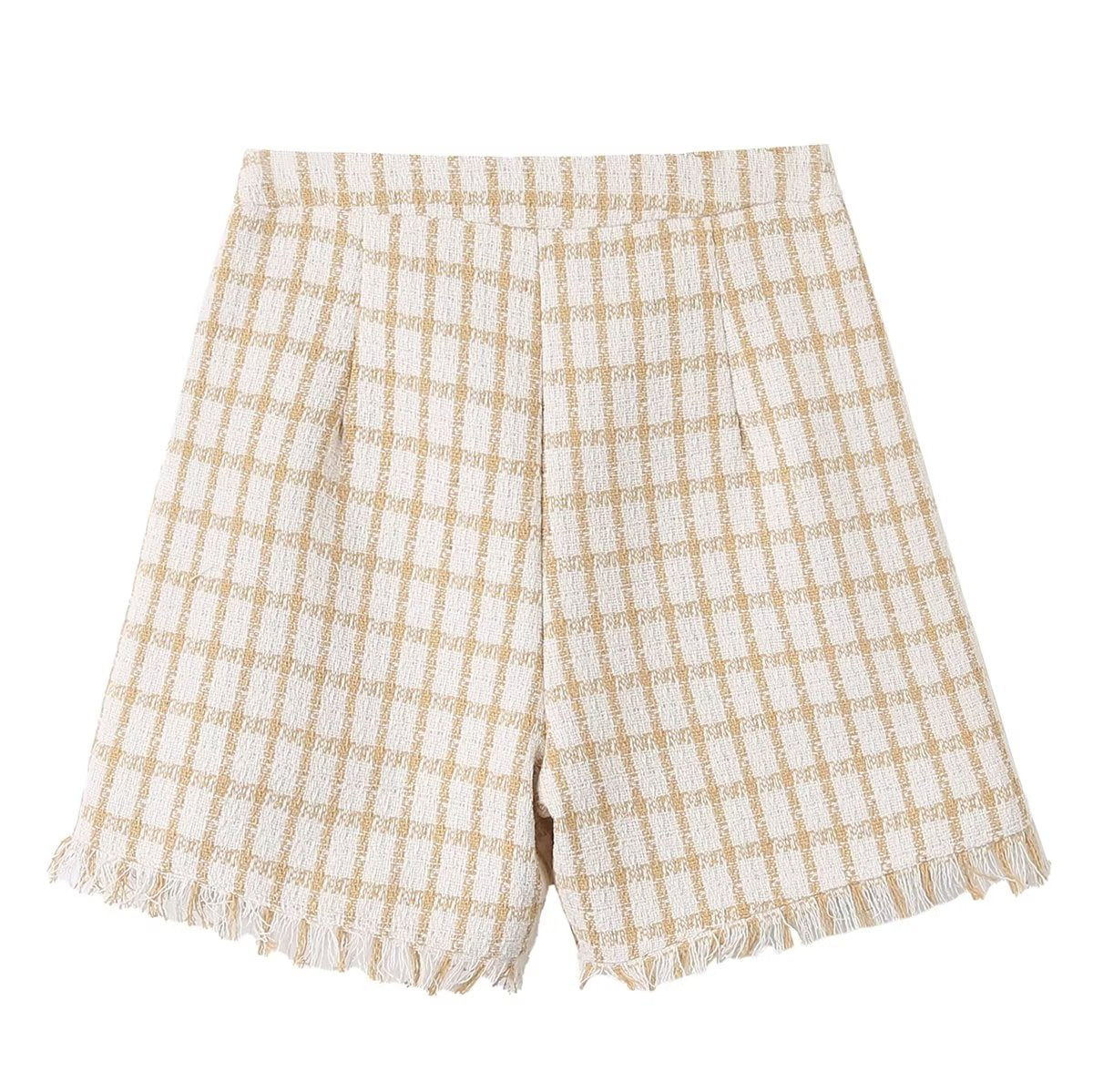 Sweet Plaid Tassel Shorts Set