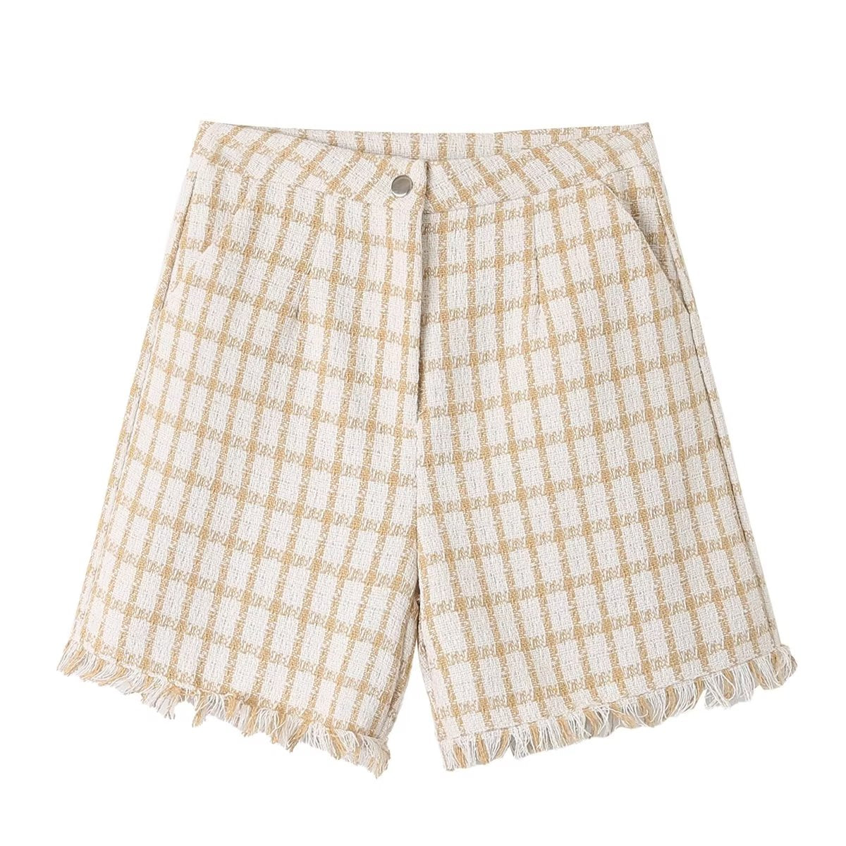 Sweet Plaid Tassel Shorts Set