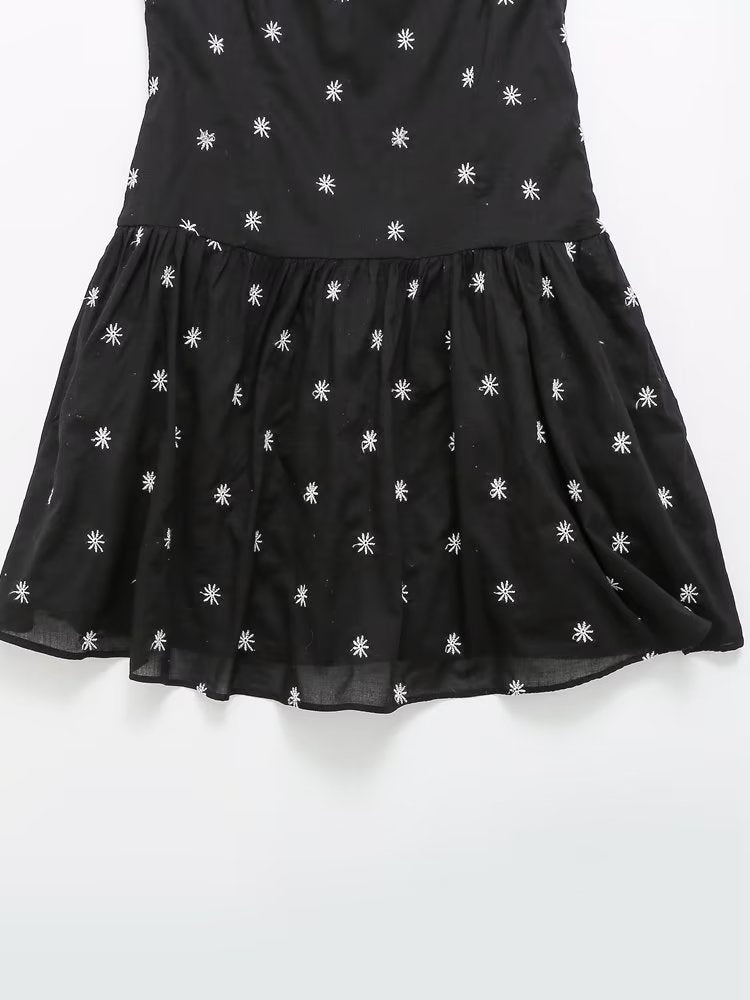 Heart Collar Black Daisy Mini Dress