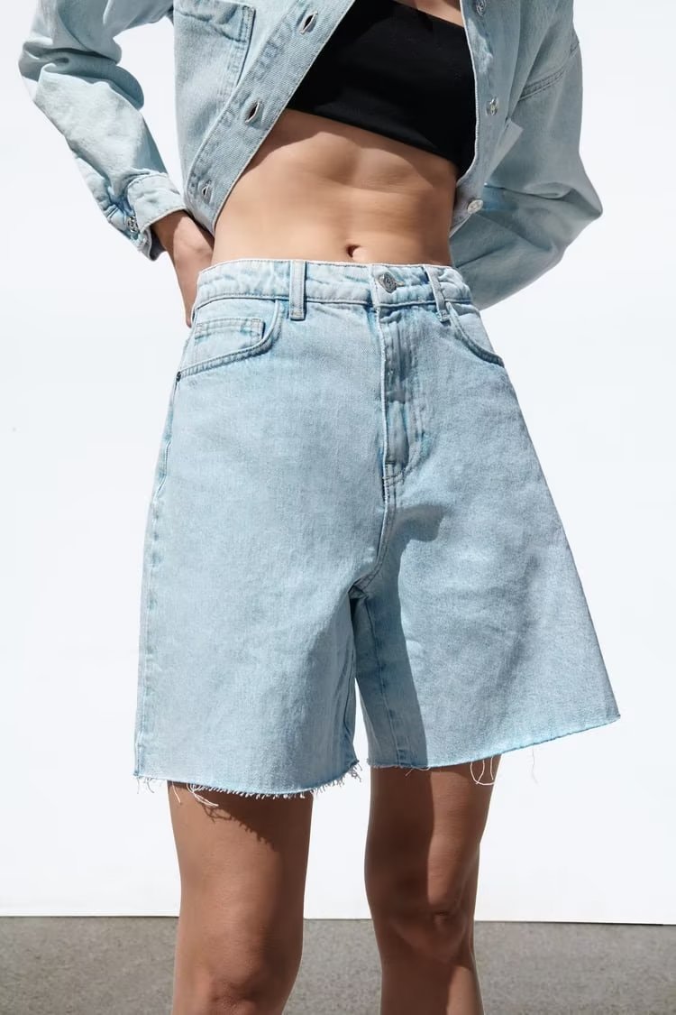 High Waist Straight Long Denim Shorts