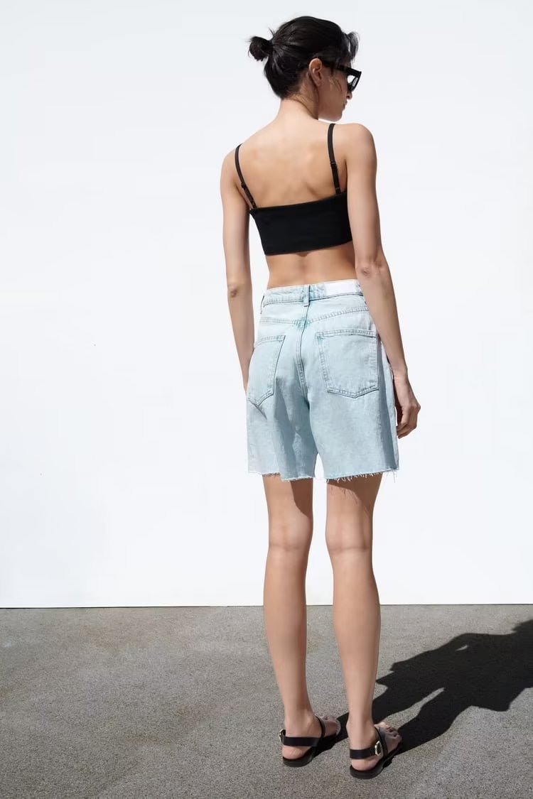 High Waist Straight Long Denim Shorts