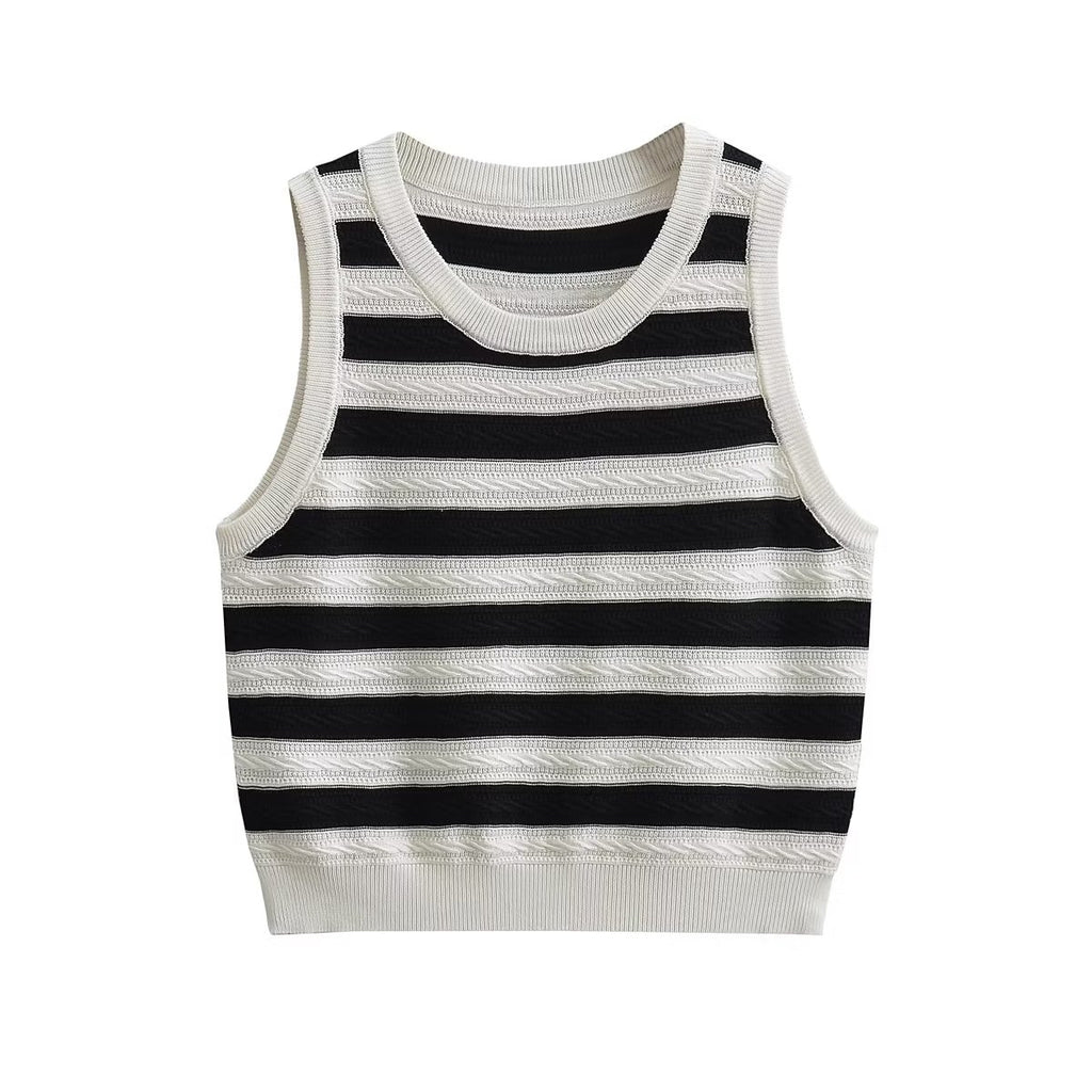 Striped Black White Jacquard Knitted Camis