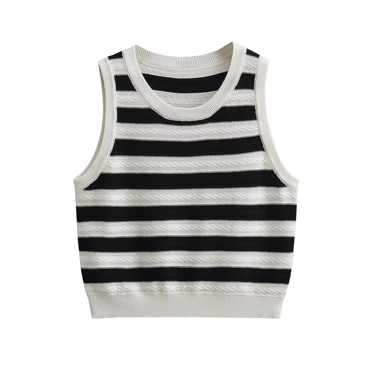Striped Black White Jacquard Knitted Camis