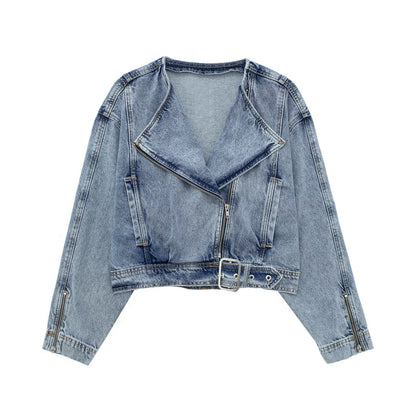 Collared zipped Denim Wind Breaker Coat