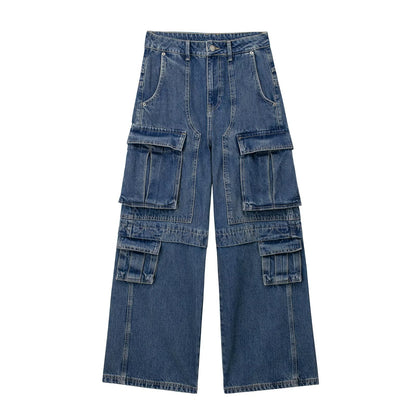 Straight Wide Leg Cargo Jeans Pants