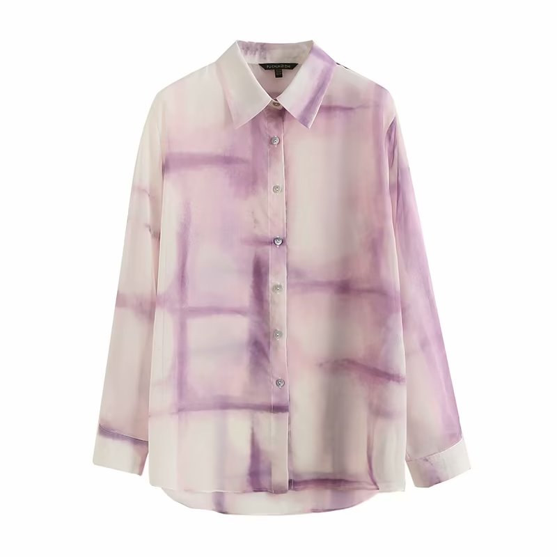 Polo Collar Tie Dye Printed Office Blouse