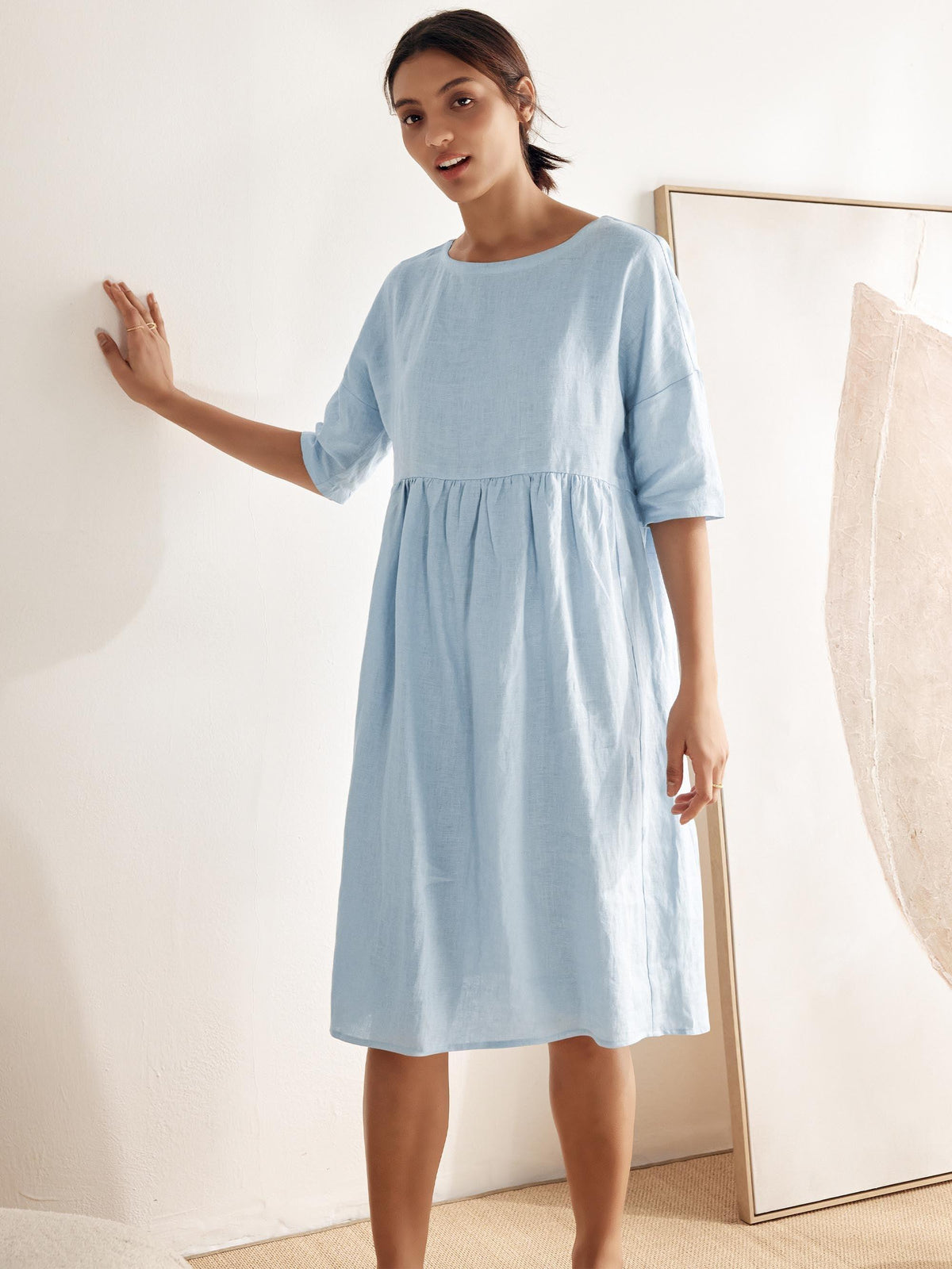 100% Linen A-Line Midi Dress VALENCIA