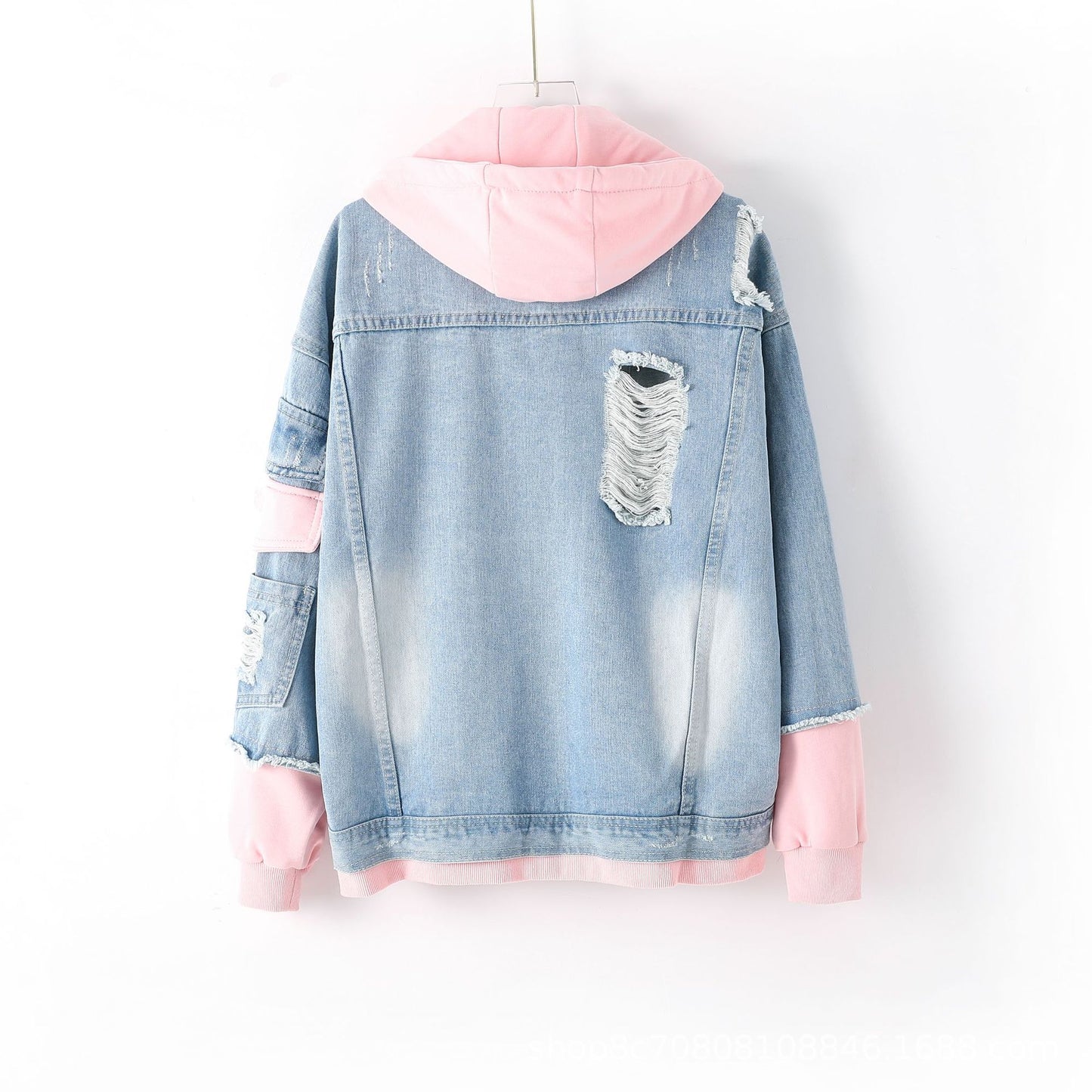 Women Hooded Patchwork Denim Jacket