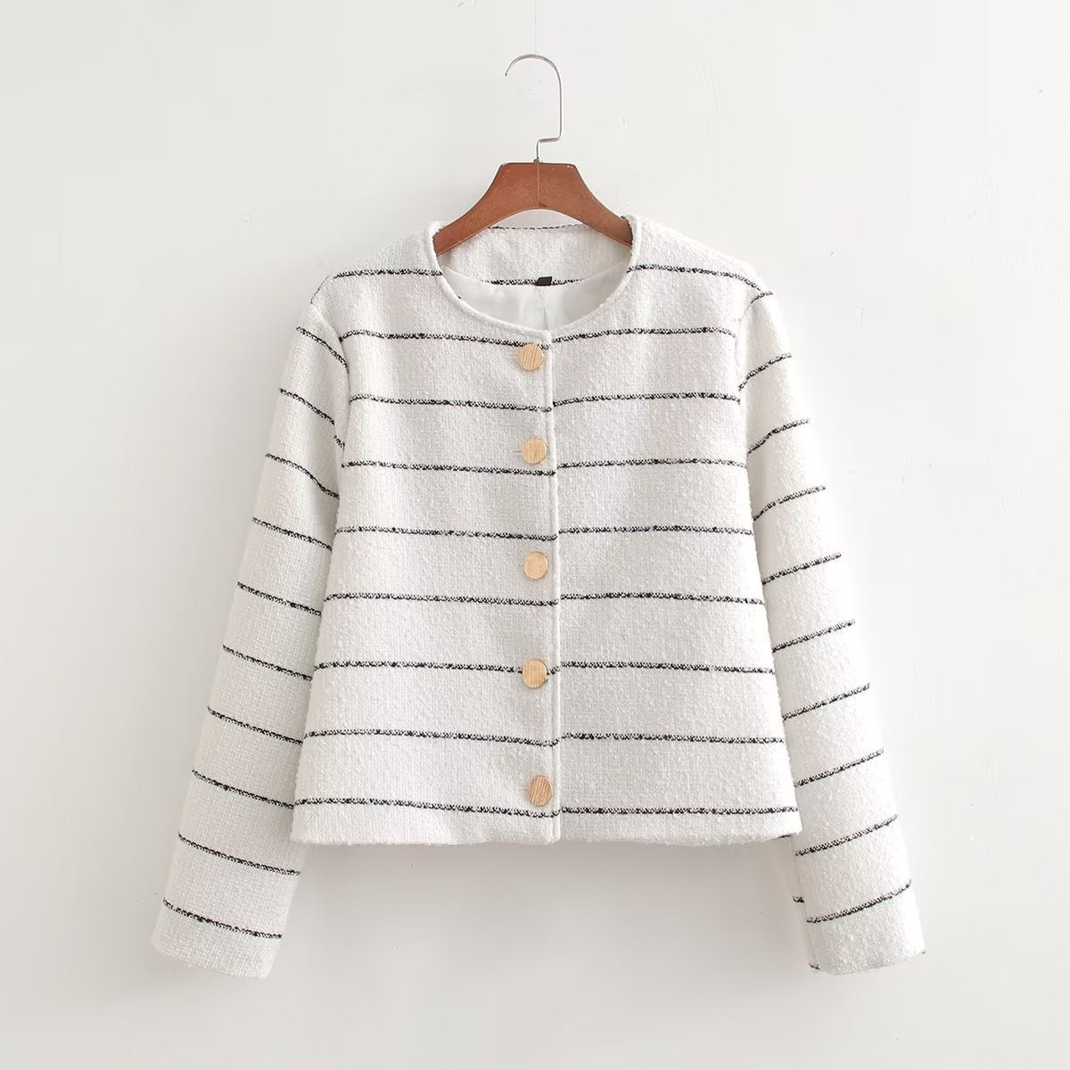 Stripe Crew Neck Short Coat