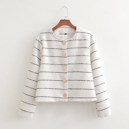 Stripe Crew Neck Short Coat