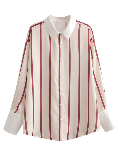 Loose Lapels Striped Long Sleeve Top