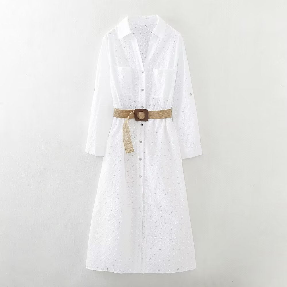 Elegant Belt Shirt Dress