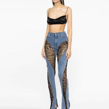 Niche Patchwork Lace Slimming Jeans pants