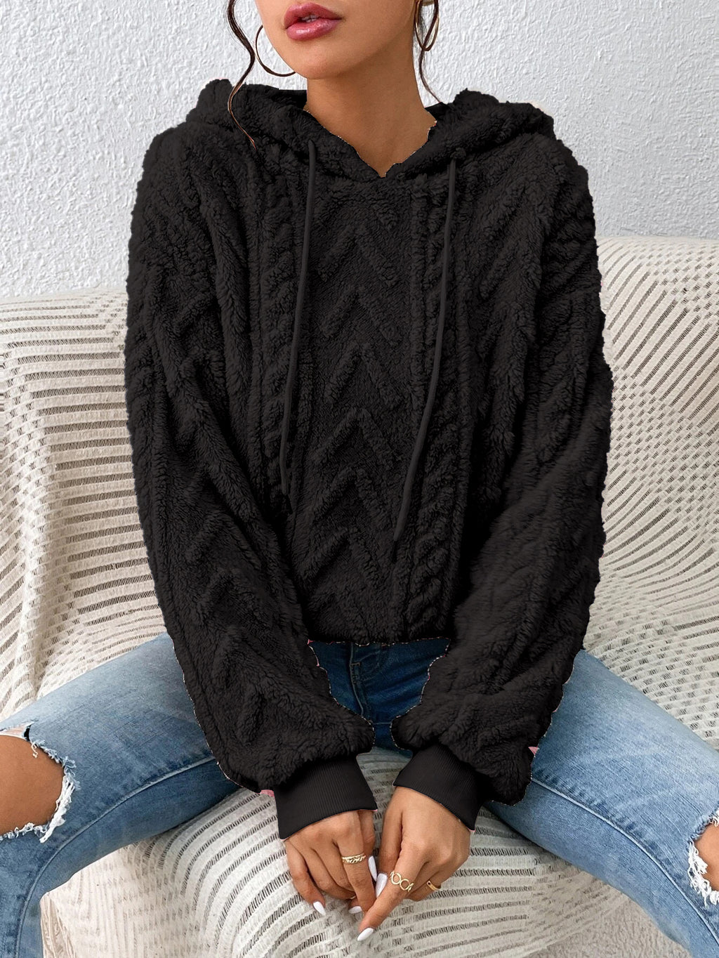 Flannel Hooded Loose Plush Sweater