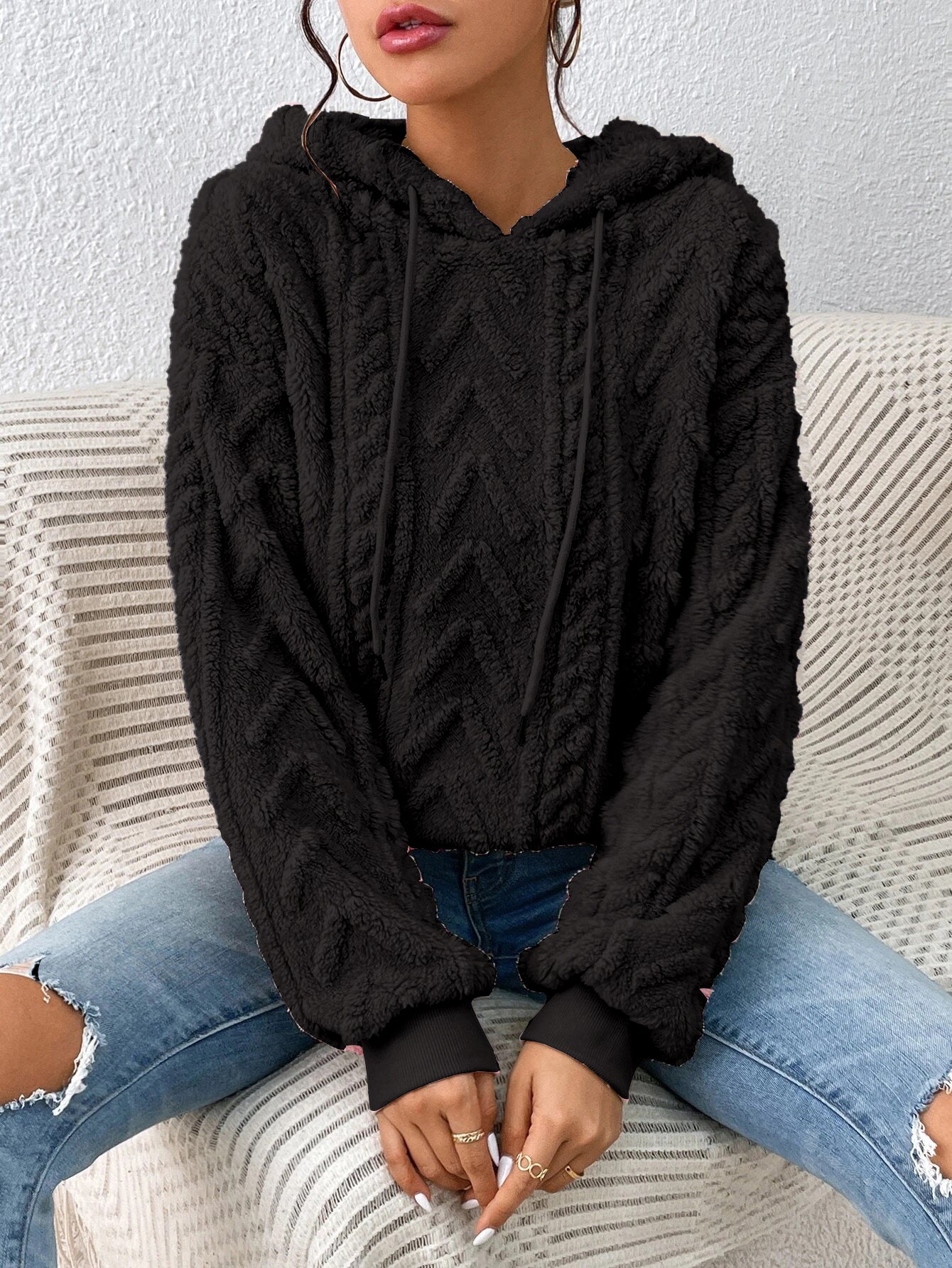 Flannel Hooded Loose Plush Sweater