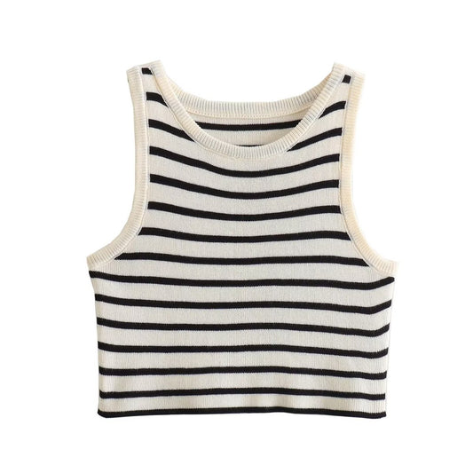 Striped U Neck Knitted Top