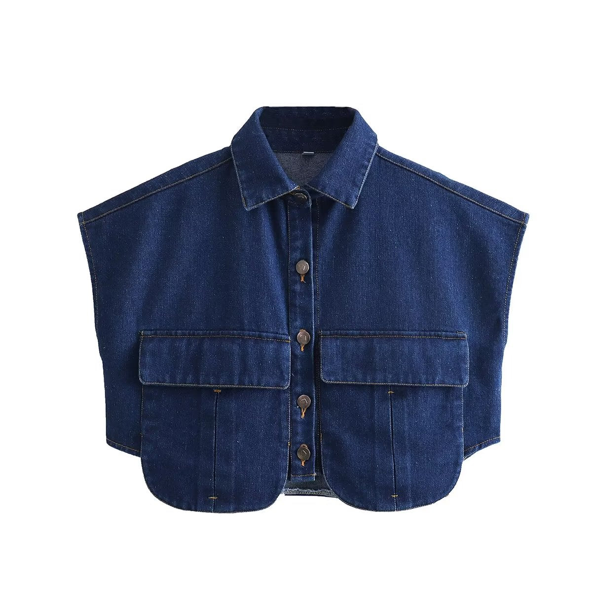 Double Pocket Decoration Denim Top Vest