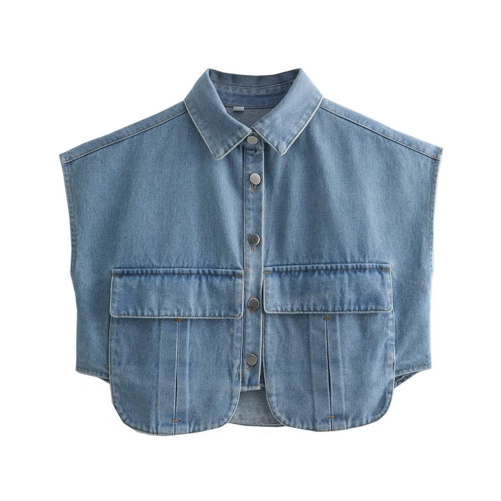 Double Pocket Decoration Denim Top Vest