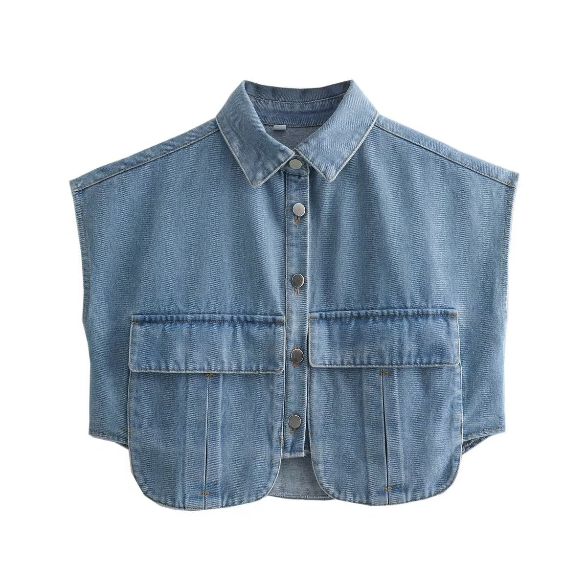Double Pocket Decoration Denim Top Vest