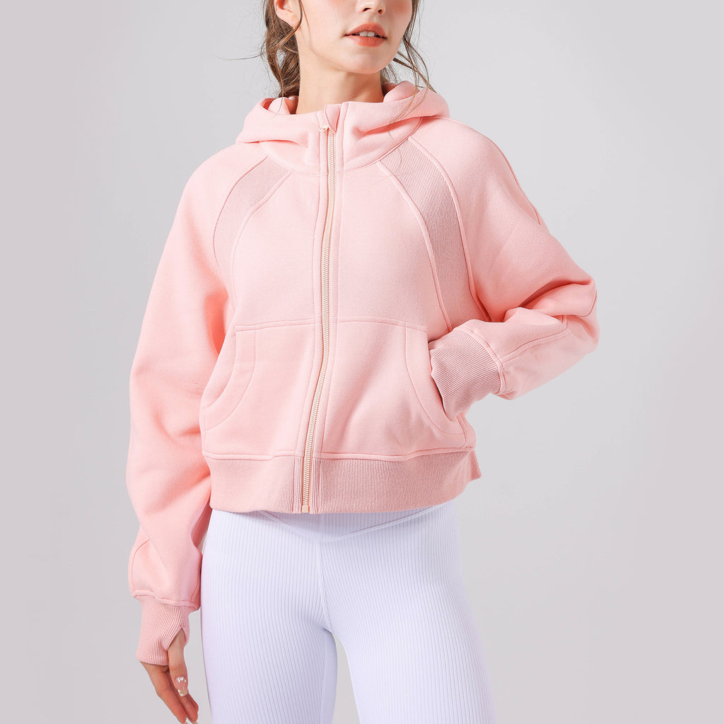 Autumn Winter Yoga Wear Hooded Sweater Thick Loose Casual Full Zipper Sports Jacket Women Workout Clothes