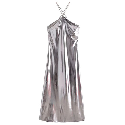 Metallic Cold Shoulder Collar Dress