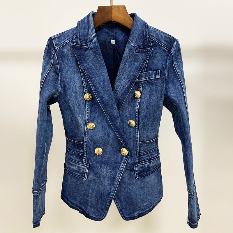 Double-Breasted Washed Denim Jacket