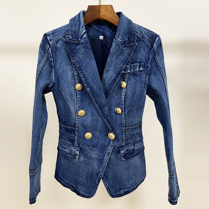 Double-Breasted Washed Denim Jacket