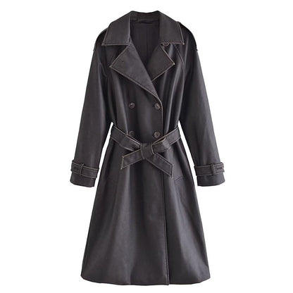 Faux Leather Trench Coat