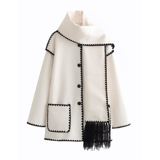 Scarf Woolen Coat (White)