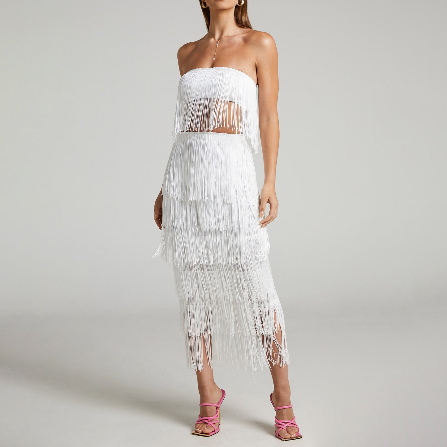 Off Shoulder Tassel Top & Skirt Set